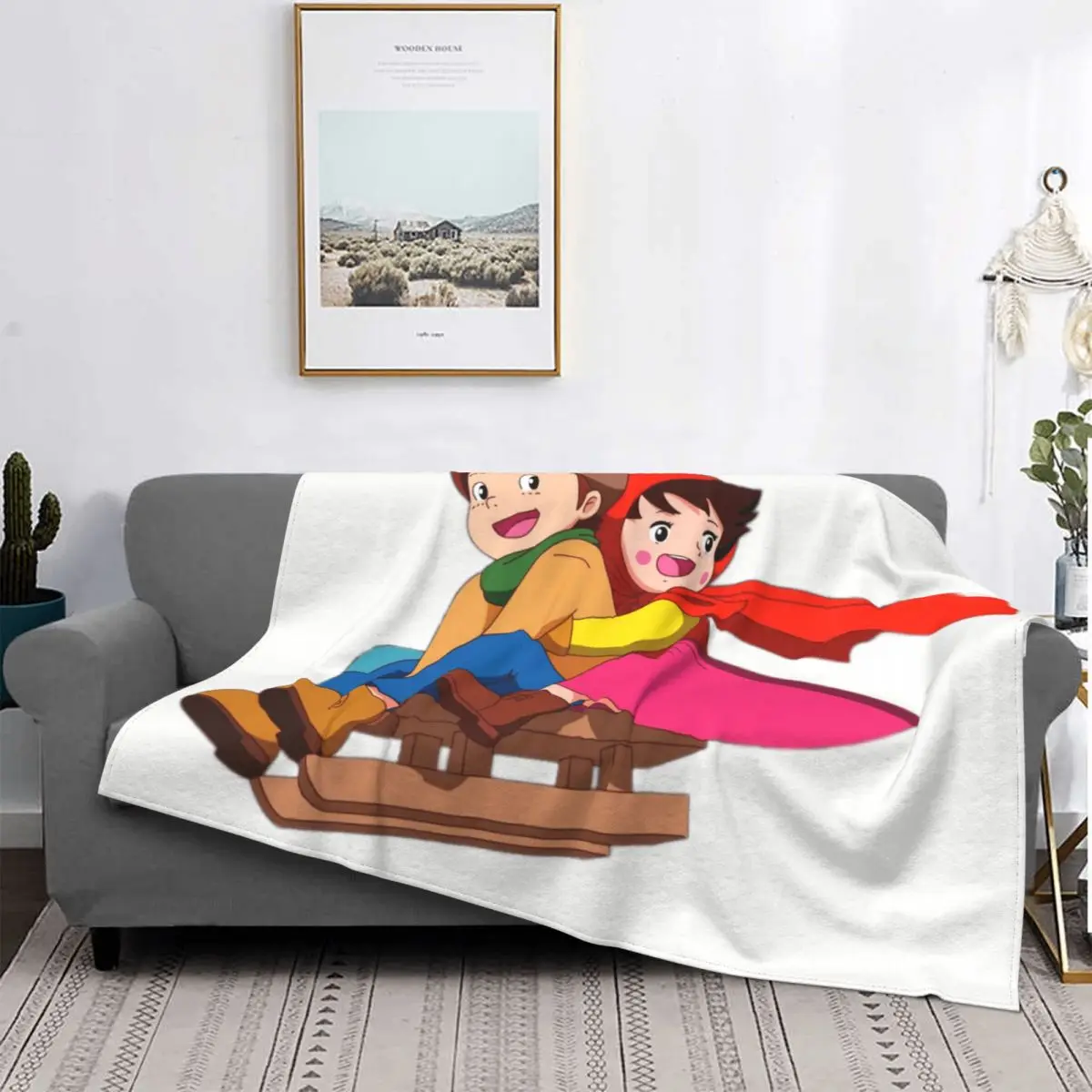 

Одеяло Heidi And Peter On Sleigh, мягкое Фланелевое флисовое теплое одеяло с 3D принтом, Мультяшные пледы Alps, домашнее постельное белье, покрывало на диван