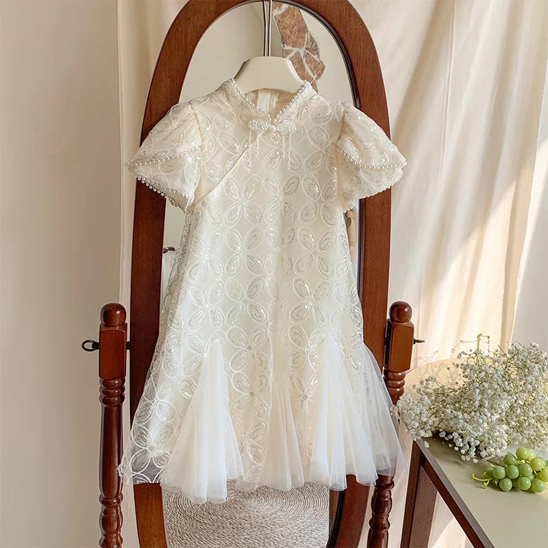 Children's Princess Dress Summer Elegant Sequin Lace Shawl Bubble Sleeves Girl's Fish tail skirt cheongsam Dress Kids Clothing
Children's Princess Dress Summer Elegant Sequin Lace Shawl Bubble Sleeves Girl's Fish tail skirt cheongsam Dress Kids Clothing