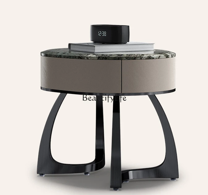 

Italian Light Luxury Natural Marble Bedside Cabinet High-End Custom Bedside Table