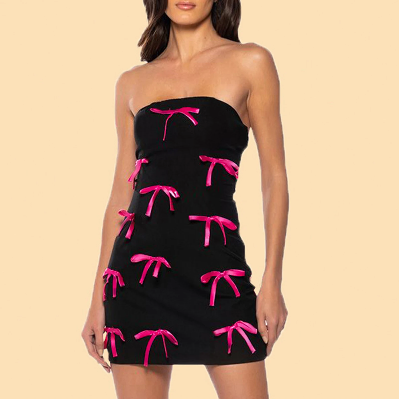 Сексуальное женское платье без бретелек контрастных цветов с бантом, черное высокоэластичное платье с открытой спиной, женское летнее облегающее платье, горячая распродажа, Женская Клубная одежда 
Сексуальное женское платье без бретелек контрастных цветов с бантом, черное высокоэластичное платье с открытой спиной, женское летнее облегающее платье, горячая распродажа, Женская Клубная одежда