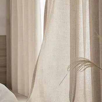 일본식 두꺼운 면 및 리넨 세미 차광 커튼, 침실, 거실 및 커튼용 상품 이미지
