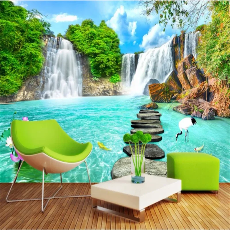 

Custom large wallpaper 3d bungalow landscape waterfall three-dimensional murals living room hotel scenery background wall обои