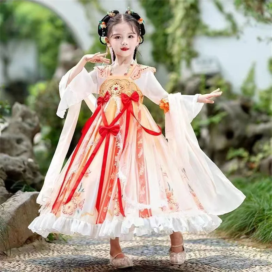 

Hanfu Girl Children Antique Performance Costume Kid Girl Super Fairy Skirt Tang Suit Dress Traditional Chinese Clothing for Girl