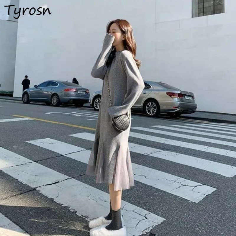 Long Sleeve Dress Women Mesh Patchwork Design Tender Spring Korean Style Pure Color Fashion Midi Knitting Soft Ladies Vintage
Long Sleeve Dress Women Mesh Patchwork Design Tender Spring Korean Style Pure Color Fashion Midi Knitting Soft Ladies Vintage