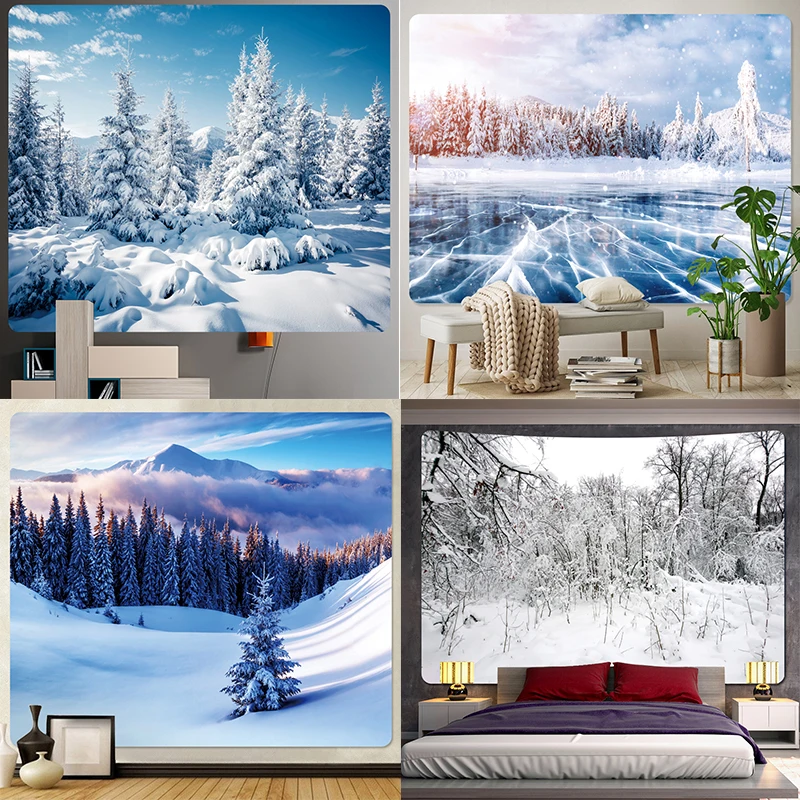 

Customizable Christmas Snow Scene Home Tapestry Psychedelic Tree Bohemia Wall Background Cloth