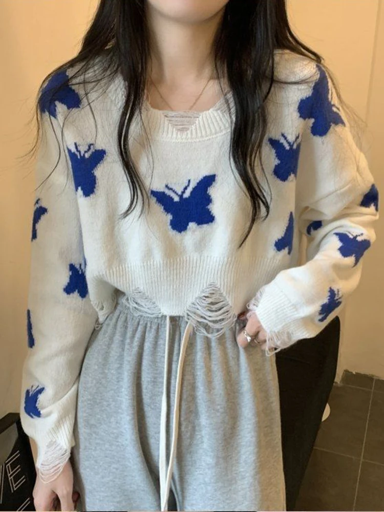 Jmprs Streetwear Hole Bufferfly Sweater Women Fashion Sexy Cropped Loose Hollow Out Pullover Japan Sweet Long Sleeve Knitted Top
Jmprs Streetwear Hole Bufferfly Sweater Women Fashion Sexy Cropped Loose Hollow Out Pullover Japan Sweet Long Sleeve Knitted Top