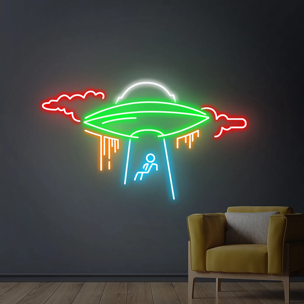 

UFO Neon Sign ,LED Neon Lights , Cloud Neon Wall Decor Flying Saucer Bedroom Neon Night Light Creative Home Bedroom Room Wall La