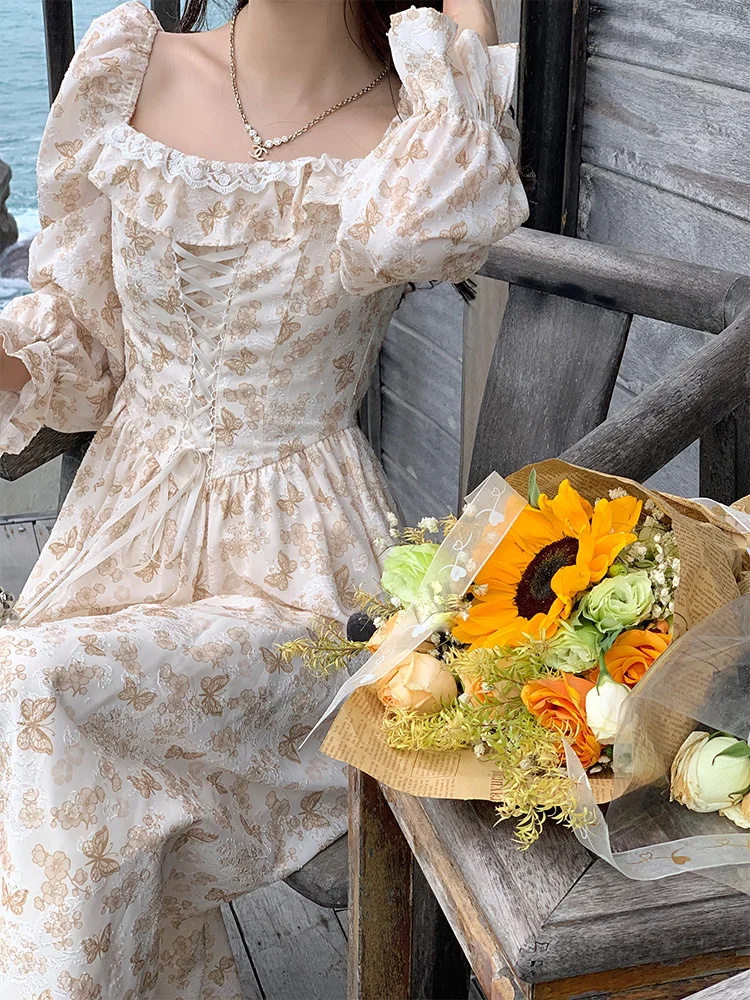 French Tea Break Skirt Sen Style Tie Up Waist Slim Square Neck Fragmented Flower Dress Women's Spring Dress
French Tea Break Skirt Sen Style Tie Up Waist Slim Square Neck Fragmented Flower Dress Women's Spring Dress