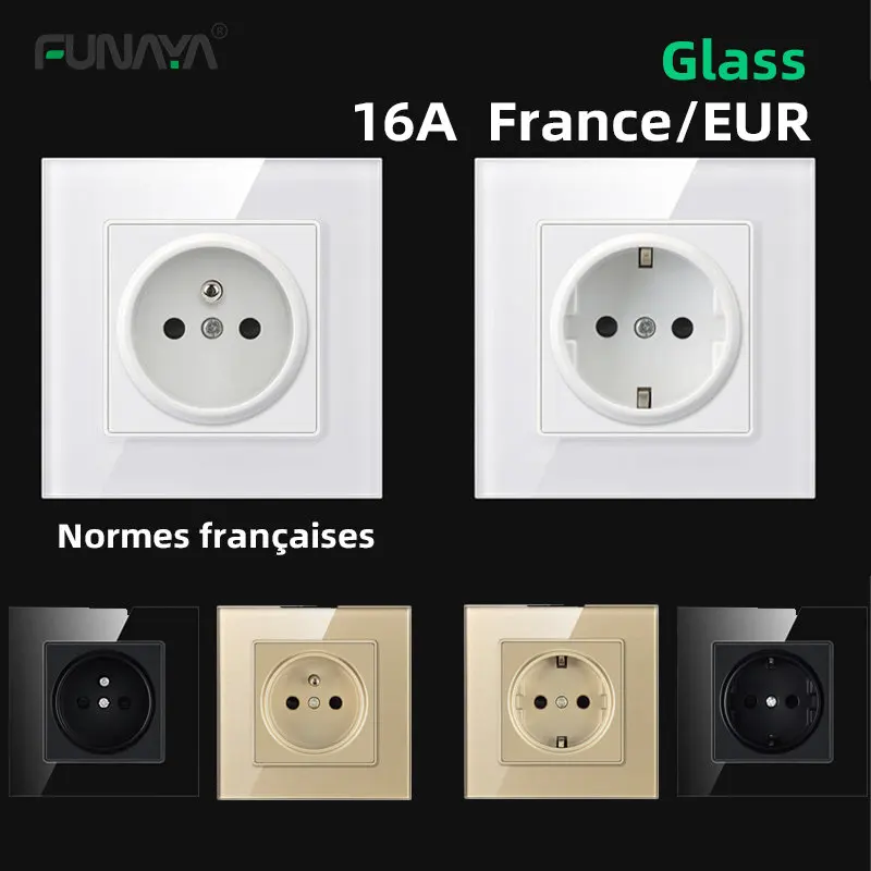 Wall Power Sockets 1 Outlets EU France FR KR Plug 16A AC50~440V 86mm 1 Way Glass Black White Panel Home Office Electric Socket 
Wall Power Sockets 1 Outlets EU France FR KR Plug 16A AC50~440V 86mm 1 Way Glass Black White Panel Home Office Electric Socket