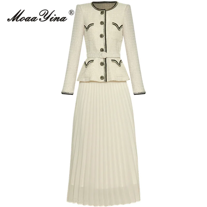 MoaaYina Winter Fashion Designer Beige Vintage Skirt Set Women O Neck Diamond Button Sashes Slim Coat+Pleated Skirt 2 Pieces Set
MoaaYina Winter Fashion Designer Beige Vintage Skirt Set Women O Neck Diamond Button Sashes Slim Coat+Pleated Skirt 2 Pieces Set