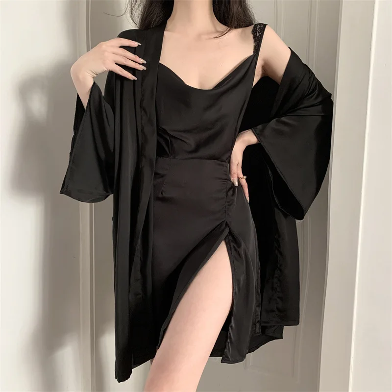 

Lace Bathrobe Suit Women Nightgown Robe Set Spring Summer Kimono Gown Lingerie Twinset Rayon Sleepwear Nightsuits Loungewear