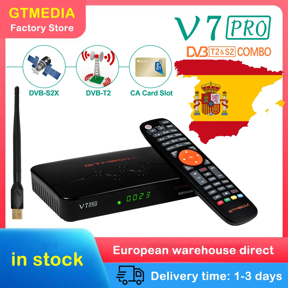 

GTMEDIA V7 PRO Satellite Tv Receiver 1080P Full HD DVB-S/S2X+T/T2 Support H.265 AVS+ PowerVu DRE & Biss Key Satellite TV Box