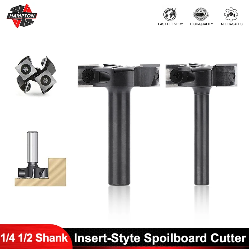 

HAMPTON 4-Flute Spoilboard Surfacing Router Bits,8 12mm Shank Wood Planer Bit with Insert,Carbide Slab Flattening Milling Cutter