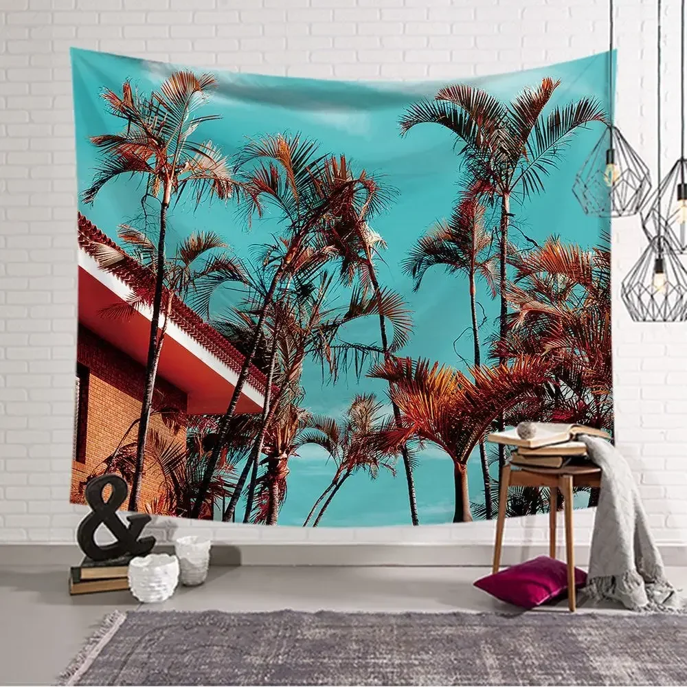 

Tropical Beach Tapestry Northern Europe Style Starry Sky Hippie Tapestry Coconut Tree Bedroom Decoration Psychedelic Tapestry
