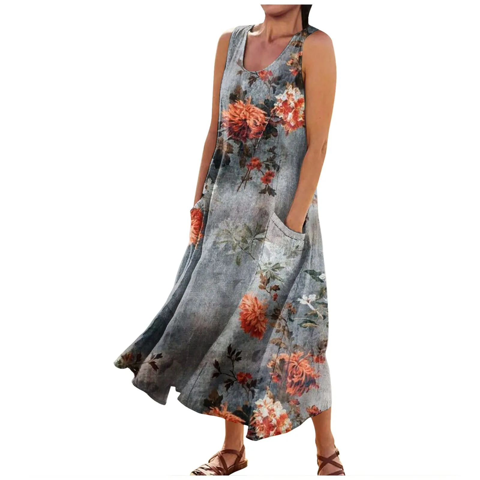 Women'S Summer Casual Fashion Printed Sleeveless Round Neck Pocket Dress Dresses For Women Vestidos Para Mujer Summer Dress
Women'S Summer Casual Fashion Printed Sleeveless Round Neck Pocket Dress Dresses For Women Vestidos Para Mujer Summer Dress
