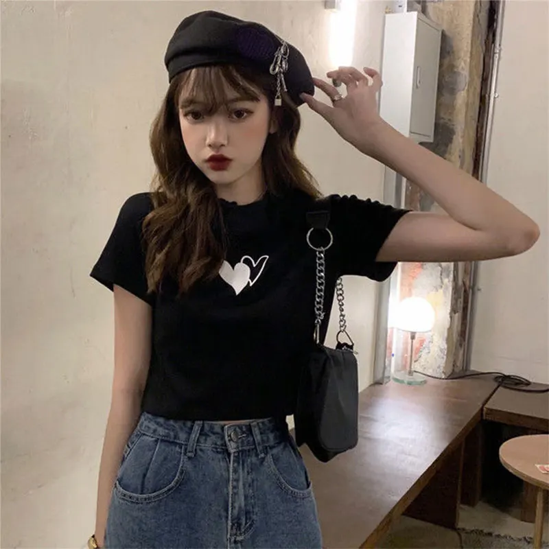 White Short Korean Style T-shirt Double Love Print T-shirts Short Sleeve Slim Tops Women's Tee Shirt Black One Size
White Short Korean Style T-shirt Double Love Print T-shirts Short Sleeve Slim Tops Women's Tee Shirt Black One Size
