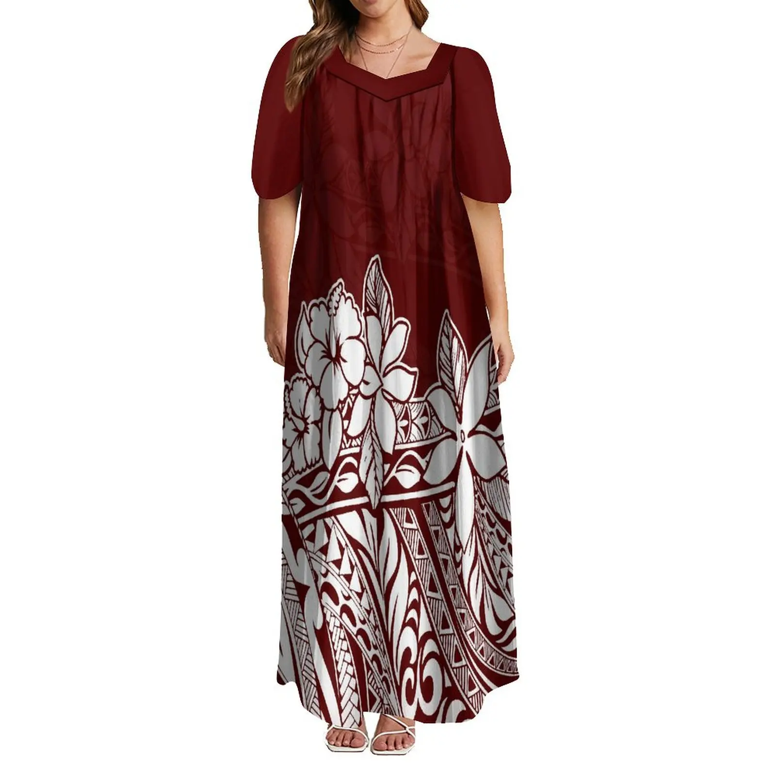

Latest Design Ladies Maxi Dress Elegant 6xl Loose Dress Pacific Island Dress Mumu Polynesian Tribe Design Pattern