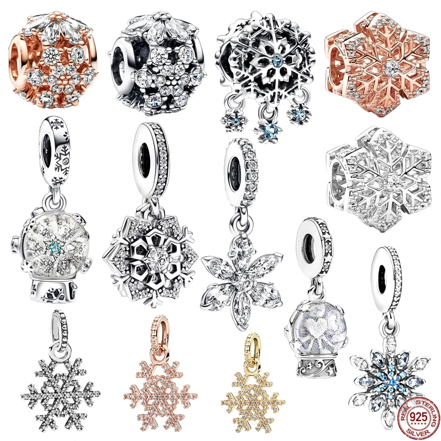 

Hot Sale 925 Sterling Silver Sparkling Snowflake Double Dangle Charm Bead DIY Fashion Jewelry Gift Fit Original Pandora Bracelet