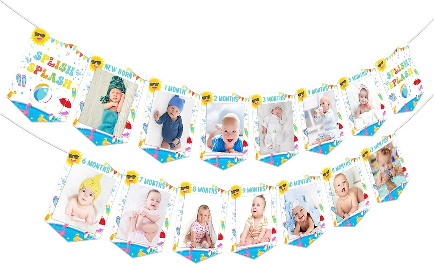 

Splish Splash 1st Birthday Photo Banner Decor for One Year Old Boy Picture Banner from 1 to 12 Months First Bday Party Supplies