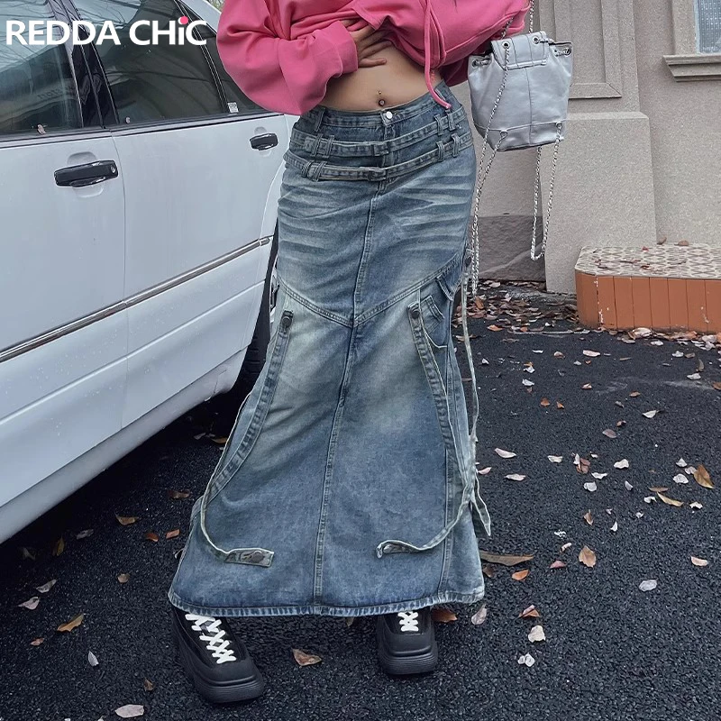 ReddaChic Self-belt Women Denim Maxi Skirt with Slit Vintage Wash Y2k Stitch High Waist Long Jeans Fishtail Skirt Female Bottoms
ReddaChic Self-belt Women Denim Maxi Skirt with Slit Vintage Wash Y2k Stitch High Waist Long Jeans Fishtail Skirt Female Bottoms