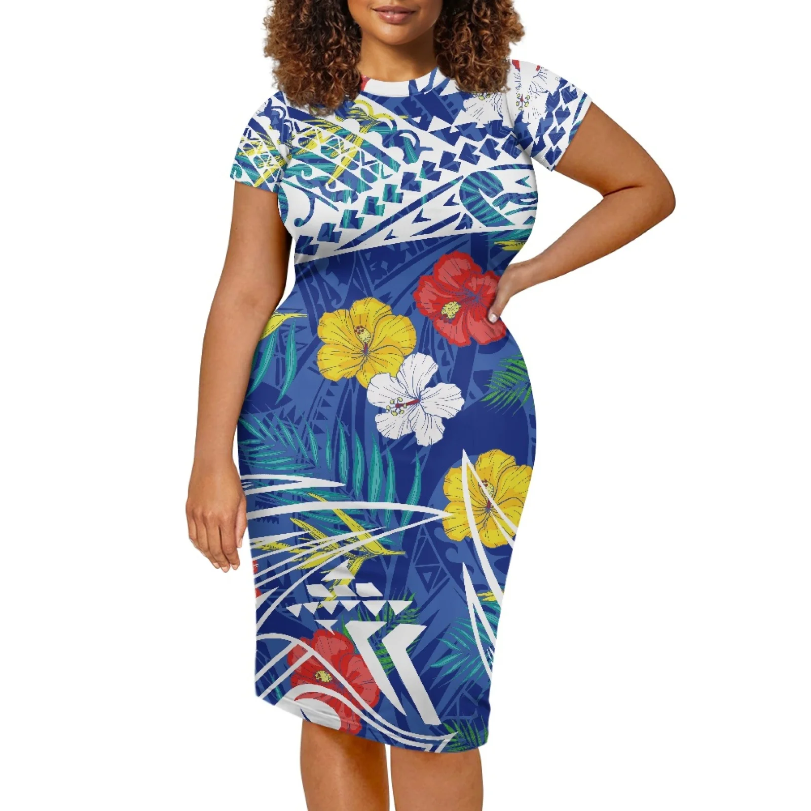 

Polynesian Tribal Tongan Totem Tattoo Tonga Prints Womens Sexy Stylish Elegant ​Pencil Dress Floral Pattern Holiday Beach Party