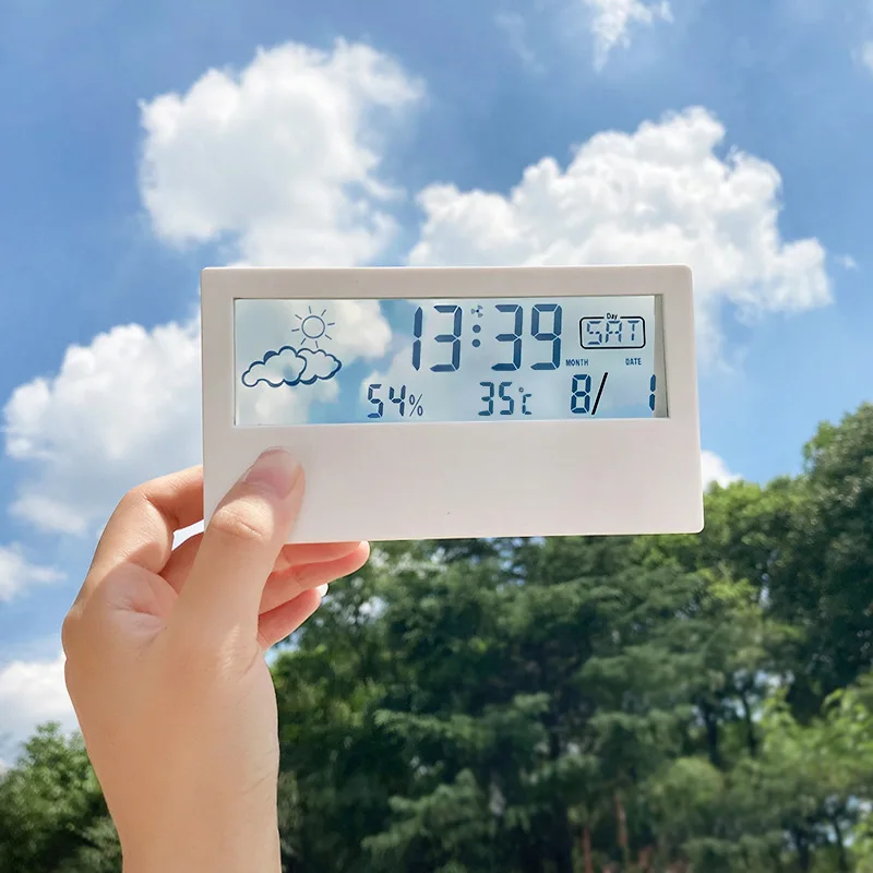 LCD Electric Desk Alarm clock White with Calendar and Digital Temperature Humidity Modern home Office Watch Battery Operated
LCD Electric Desk Alarm clock White with Calendar and Digital Temperature Humidity Modern home Office Watch Battery Operated