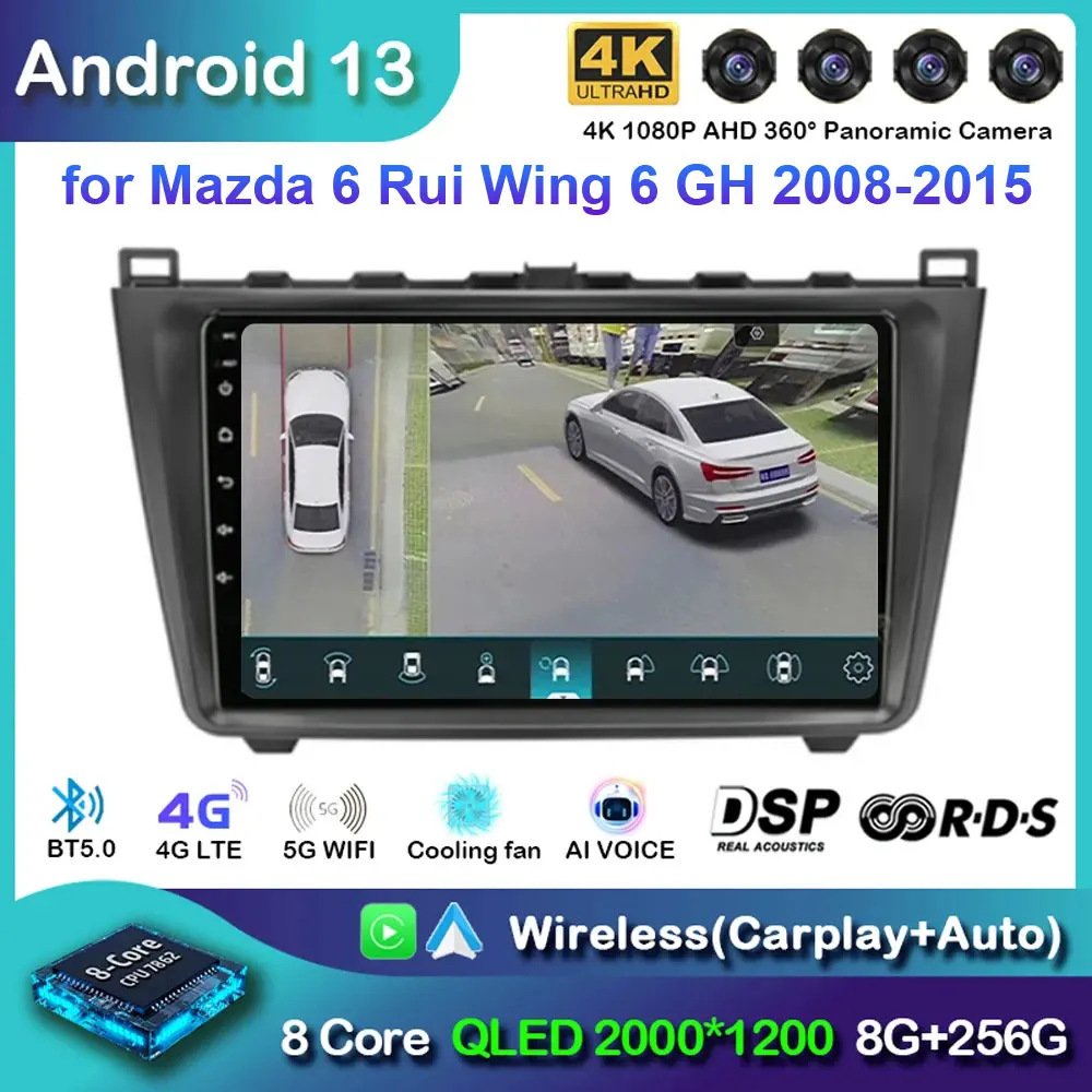 

Android 13 Carplay Auto Car Radio For Mazda 6 GH 2007 - 2012 Navigation GPS Multimedia Player Stereo wifi+4G DSP video BT 2 DIN
