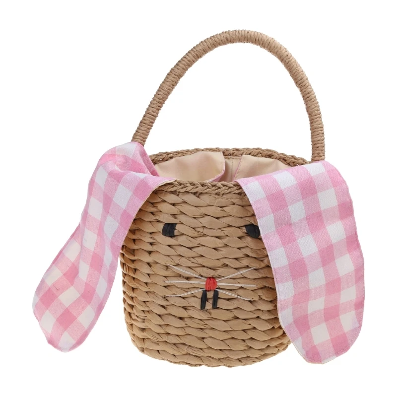 

Детская пляжная сумка для девочек, милая соломенная сумка с кроличьими ушками, детский портмоне с ключами, мини-сумка F0T4