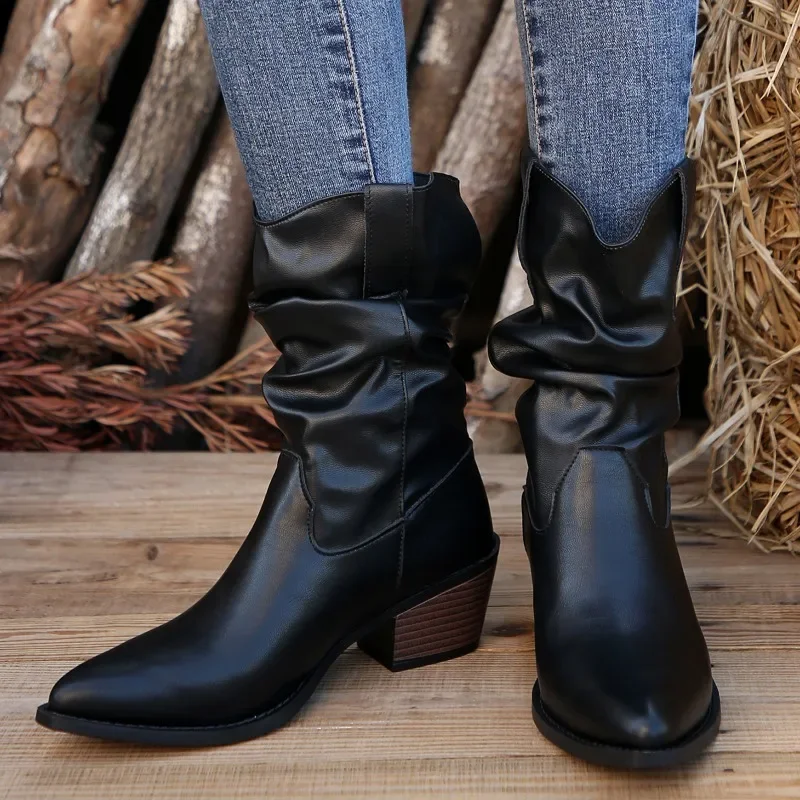 Женские ботинки без шнуровки, Элегантные повседневные сапоги до середины икры, женские плиссированные ботинки с острым носком и квадратным каблуком, женская обувь, распродажа 2023
Женские ботинки без шнуровки, Элегантные повседневные сапоги до середины икры, женские плиссированные ботинки с острым носком и квадратным каблуком, женская обувь, распродажа 2023