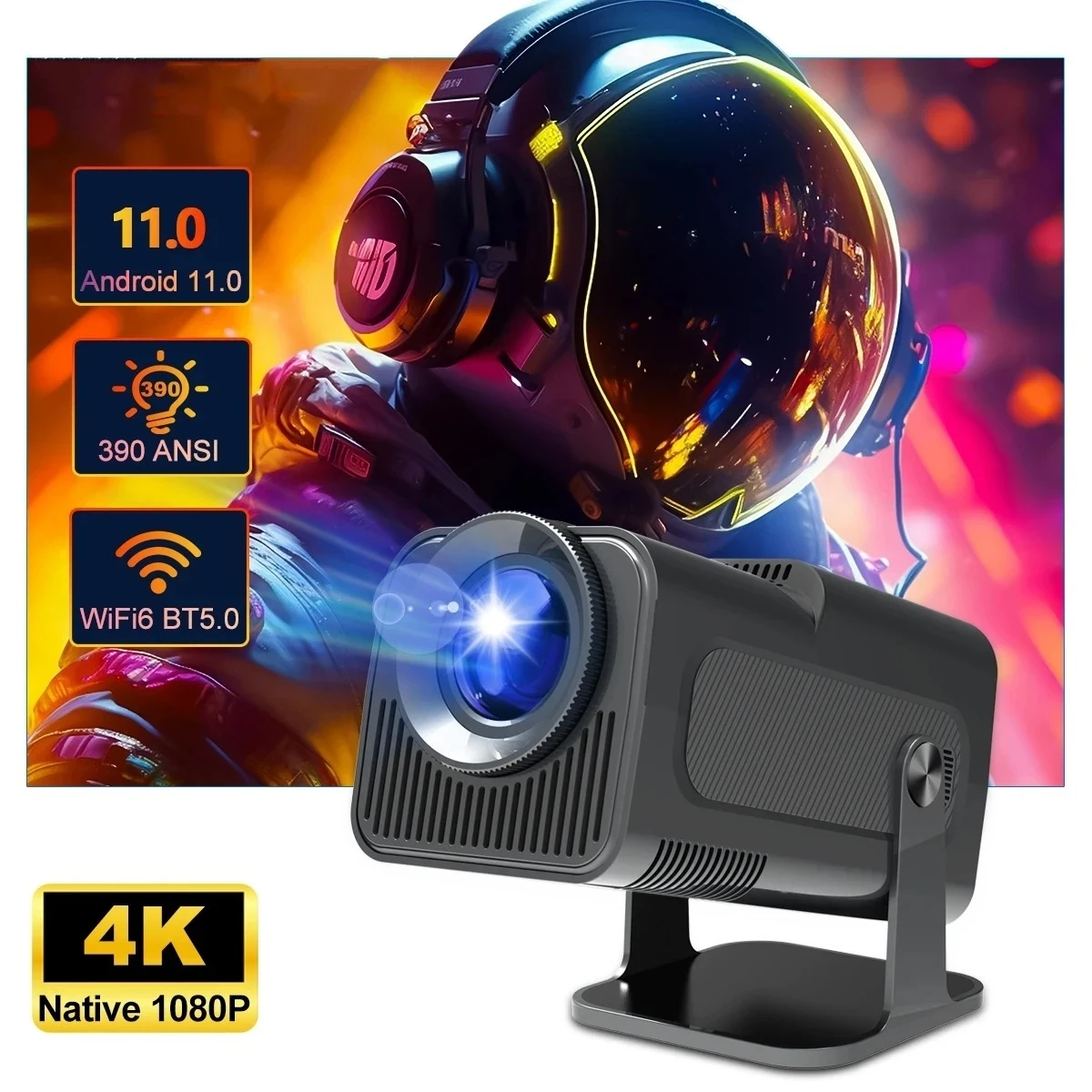 

FGHGF 4K Android 11 Projector Native 1080P 390ANSI HY320 Dual Wifi6 BT5.0 1920*1080P Cinema portable Projetor upgrated HY300 Pro