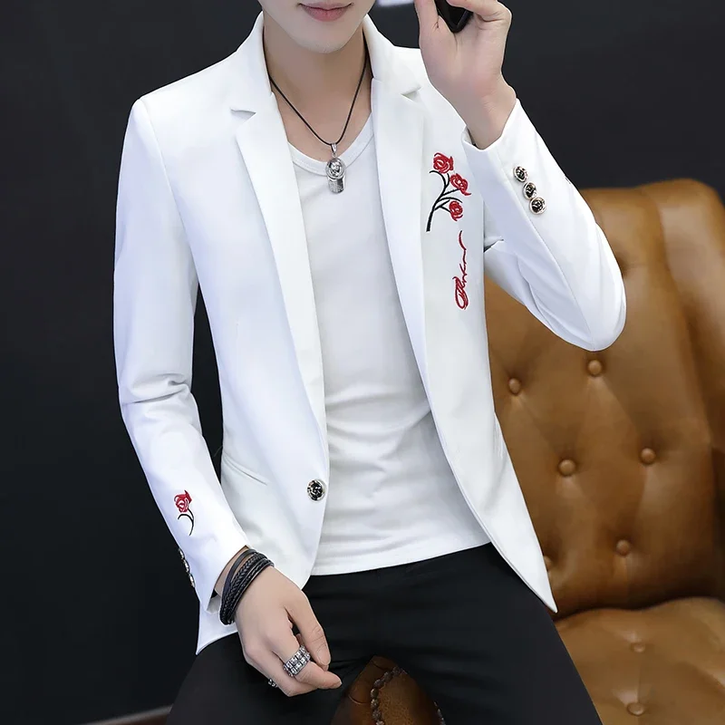 

Small Suit Men's Spring Clothes Korean Version of Self-cultivation Embroidery Men's Suit White Casual Jacket Thin Section Youth
