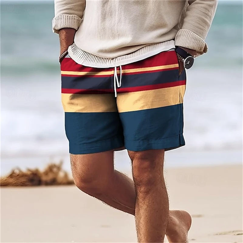 

New Fashion Men Women Beach Shorts Street HipHop Stripe Print Short Pants Gym Trunks Oversized Ice Shorts Summer Hawaii Swimwear