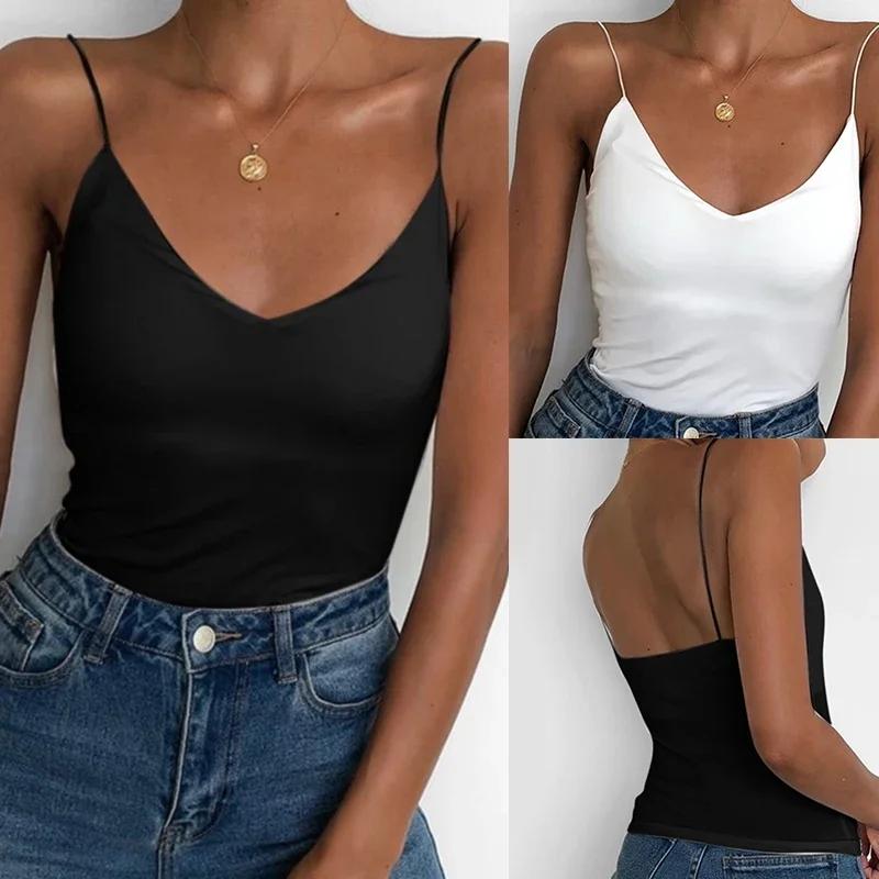 

2023 Summer Sexy Women Thin Wild Solid Camis Vest Tank Tops Female Strap Basic Tops Slim Sleeveless Camisole Top Women Clothing