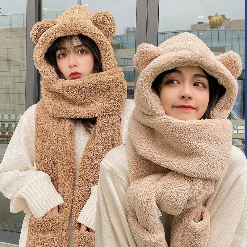 Winter Lamb Wool 3-in-1 Cute Bear Ear Hat Scarf Gloves Set Women Caps Warm Casual Plush Neck Hats Casual Fleece Girls Beanies
Winter Lamb Wool 3-in-1 Cute Bear Ear Hat Scarf Gloves Set Women Caps Warm Casual Plush Neck Hats Casual Fleece Girls Beanies