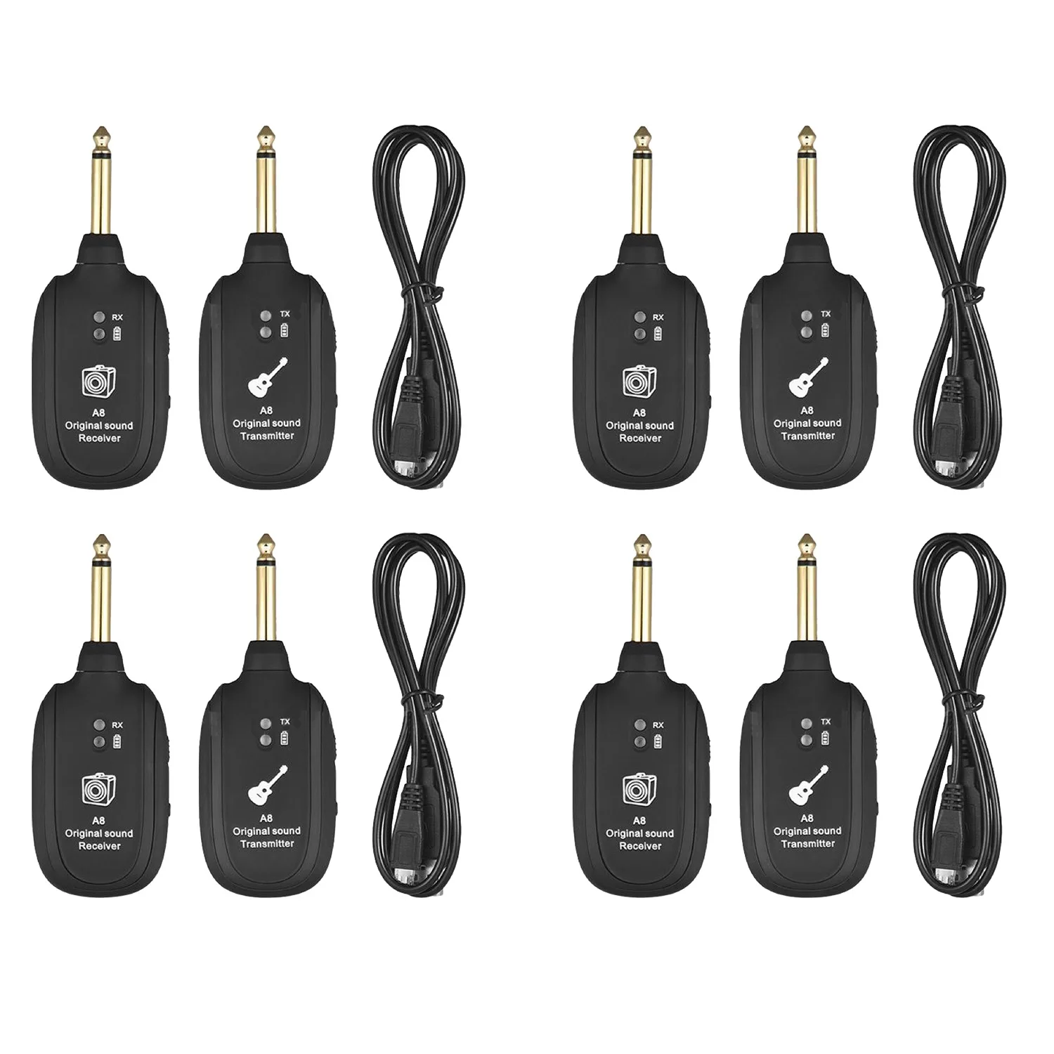 4 Set UHF Guitar Wireless System Transmitter Receiver Built-in Rechargeable Wireless Guitar Transmitter
4 Set UHF Guitar Wireless System Transmitter Receiver Built-in Rechargeable Wireless Guitar Transmitter