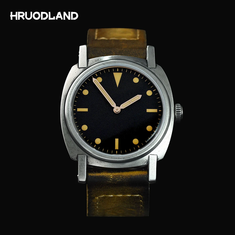 

Мужские кварцевые часы Hruodland с механизмом Ronda 502, BGW-синие светящиеся наручные часы с ремешком из натуральной кожи коричневого цвета для мужчин, мужские часы
