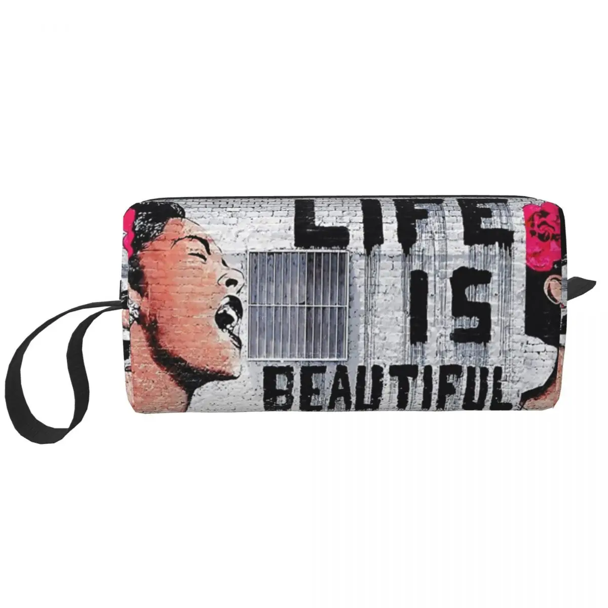 

Life Is Beautiful Banksy Graffiti Makeup Bag Pouch Waterproof Cosmetic Bag Travel Toiletry Small Makeup Pouch Storage Bag Large