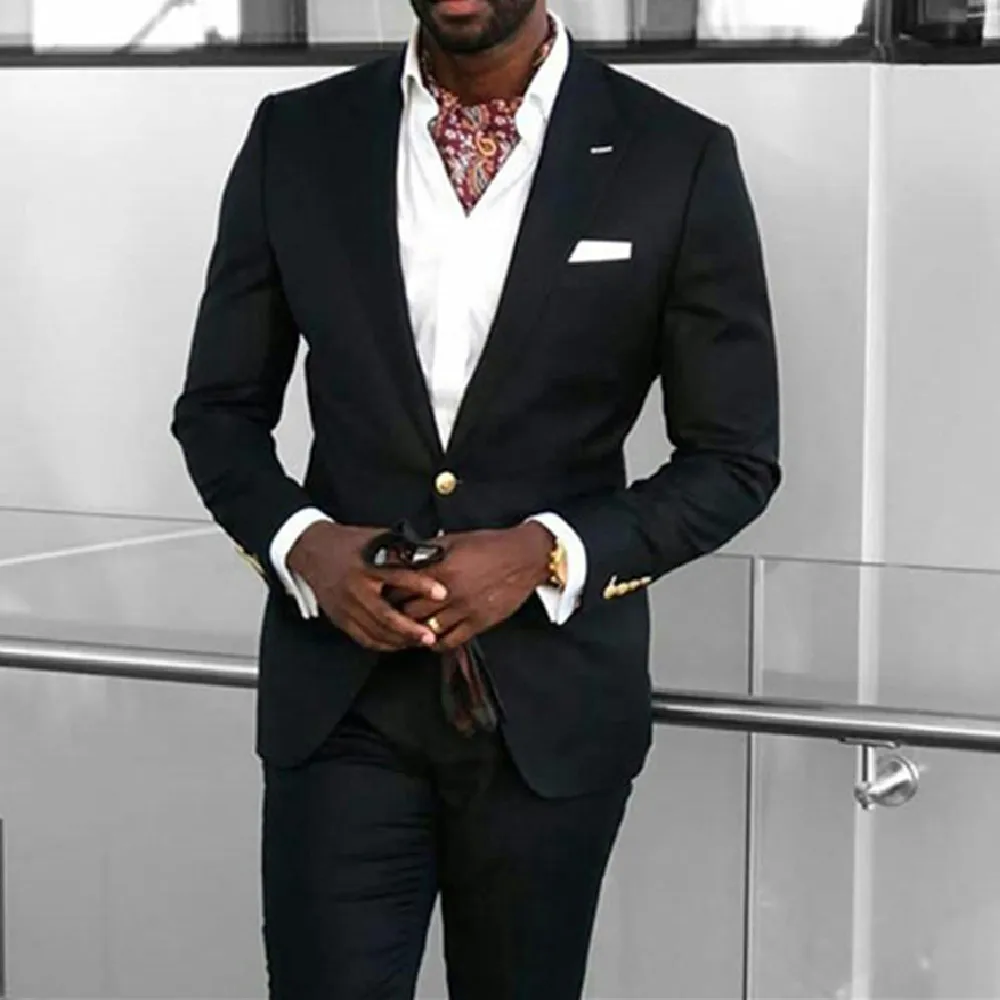 New Black Business Men Suits Slim Fit African Wedding Tuxedos for Groom Peaked Lapel Male Fashion Jacket with Pants Dinner Party
New Black Business Men Suits Slim Fit African Wedding Tuxedos for Groom Peaked Lapel Male Fashion Jacket with Pants Dinner Party