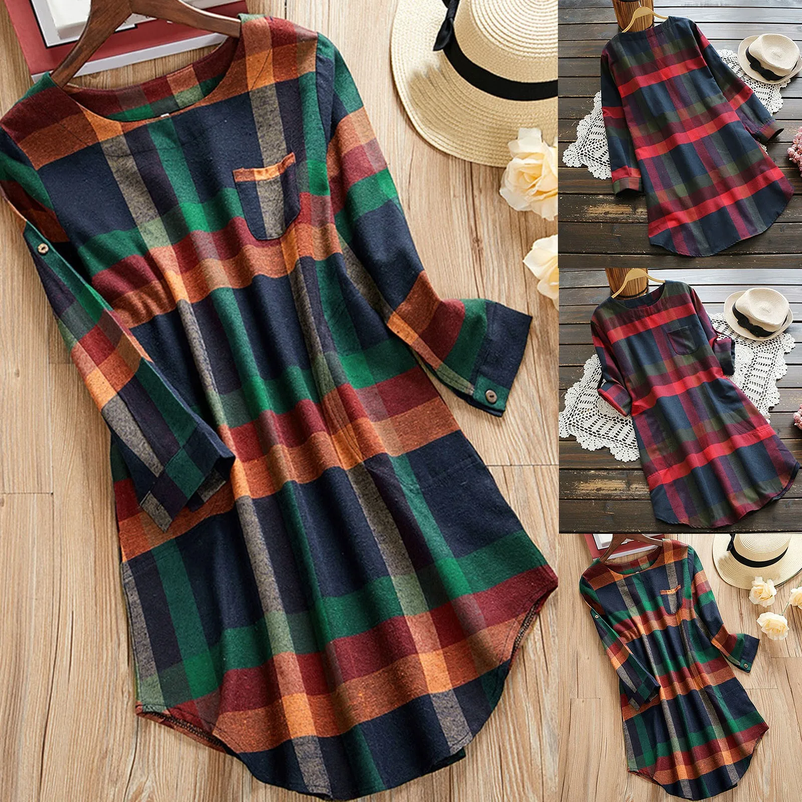 Women's Long Sleeve Loose Plaid Printed Shirt Mid Length Dresses Spring And Summer Round Neck Large Size Pullover Casual Dress
Women's Long Sleeve Loose Plaid Printed Shirt Mid Length Dresses Spring And Summer Round Neck Large Size Pullover Casual Dress