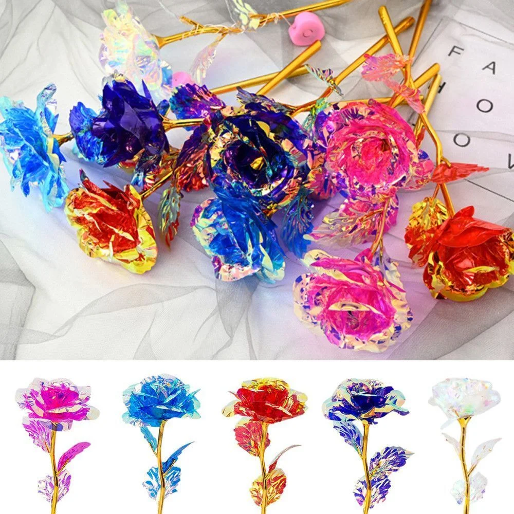 

1pcs Artificial Flower Foil Rose Flower Valentine'S Day Gifts 24k Golden Plated Gold Rose Lasts Forever Love Flower For Wife