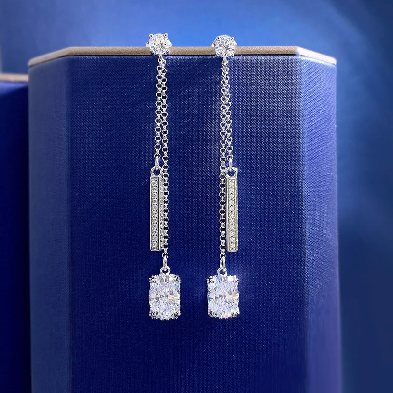Tassels Diamond Dangle Earring 100% Real 925 sterling silver Wedding Drop Earrings for Women Bridal Engagement Jewelry Gift
Tassels Diamond Dangle Earring 100% Real 925 sterling silver Wedding Drop Earrings for Women Bridal Engagement Jewelry Gift