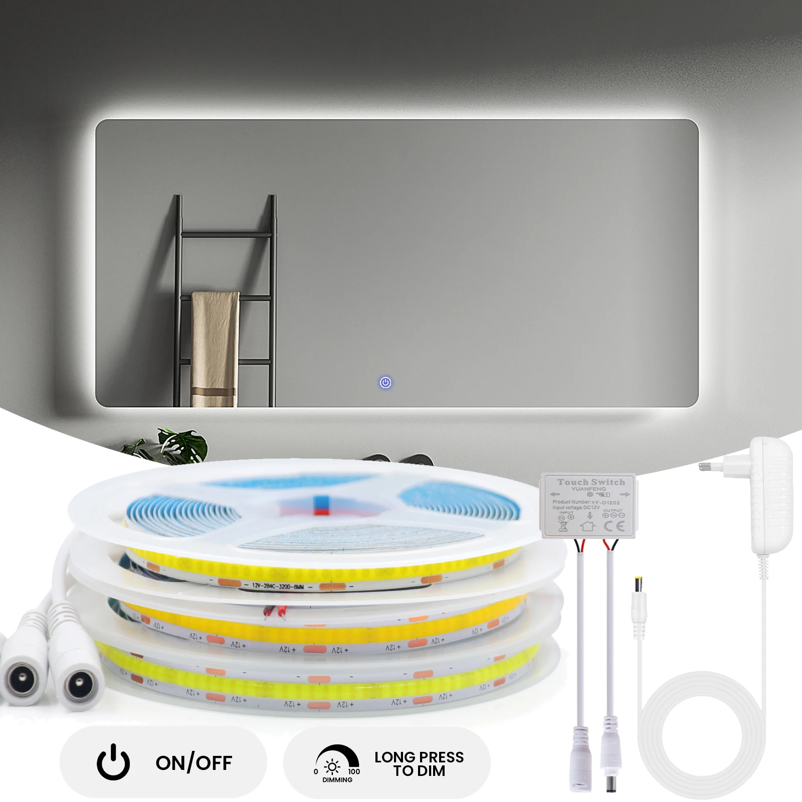 Mirror Lights 12V Dimmable COB LED Strip Light 320LEDs COB LED Light with Adhesive Tape Flexible Rope Light with Plug
Mirror Lights 12V Dimmable COB LED Strip Light 320LEDs COB LED Light with Adhesive Tape Flexible Rope Light with Plug