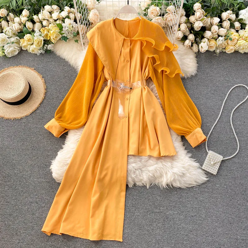 European and American Show Style Irregular Shirt 2023 Women's Design Pleated Ruffle Edge Patchwork Large Lapel Women's Blouses
European and American Show Style Irregular Shirt 2023 Women's Design Pleated Ruffle Edge Patchwork Large Lapel Women's Blouses