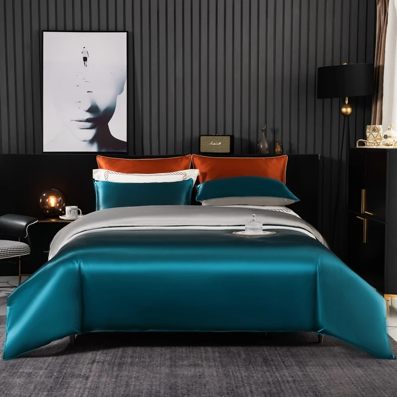Royal Silk 100% Mulberry Silk Bedding Set Four Piece King Size Duvet Cover Bed Sheet Pillow Cover Blue and Gray
Royal Silk 100% Mulberry Silk Bedding Set Four Piece King Size Duvet Cover Bed Sheet Pillow Cover Blue and Gray