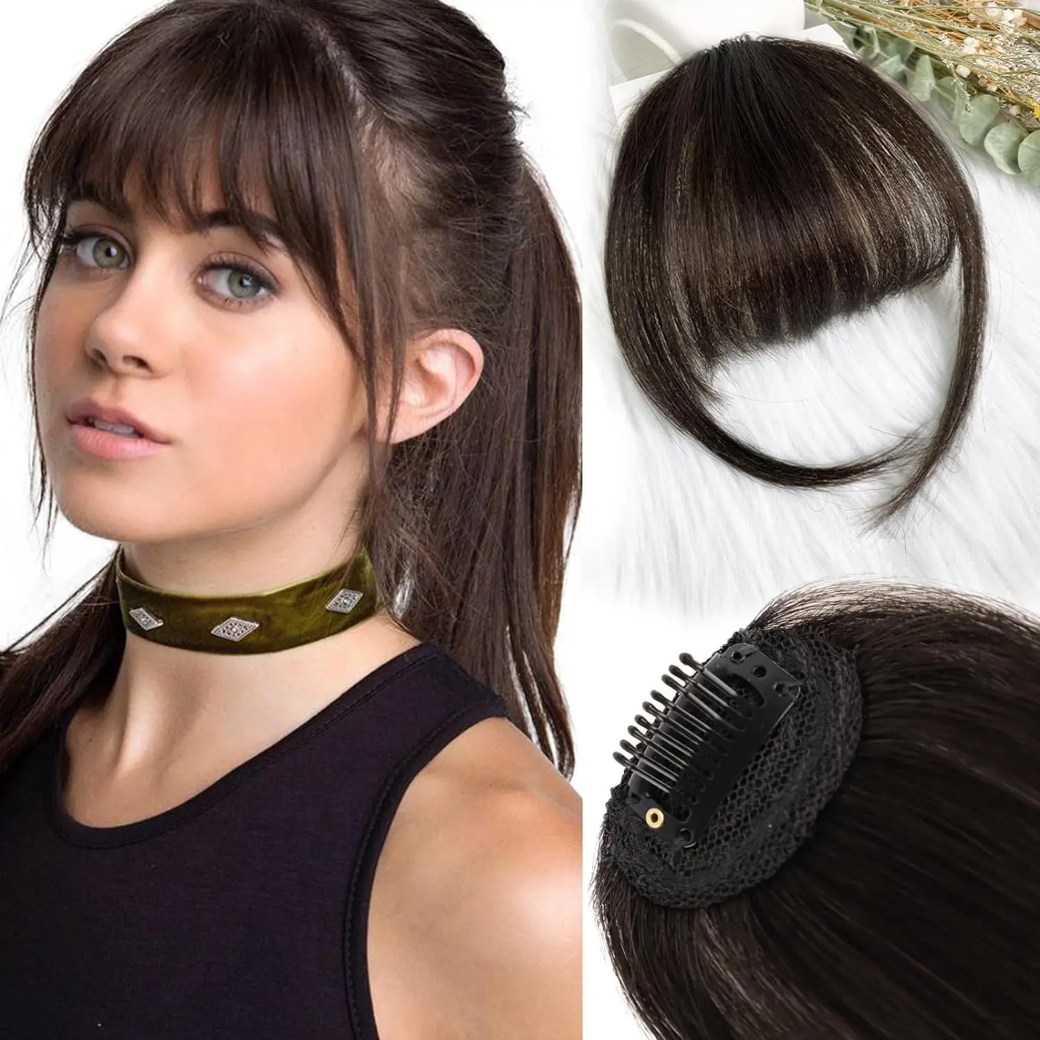

Bangs Hair Clip in Bangs Wispy Bangs Fringe with Temples Hairpieces for Women Clip on Air Bangs Flat Neat Bangs Hair Extension