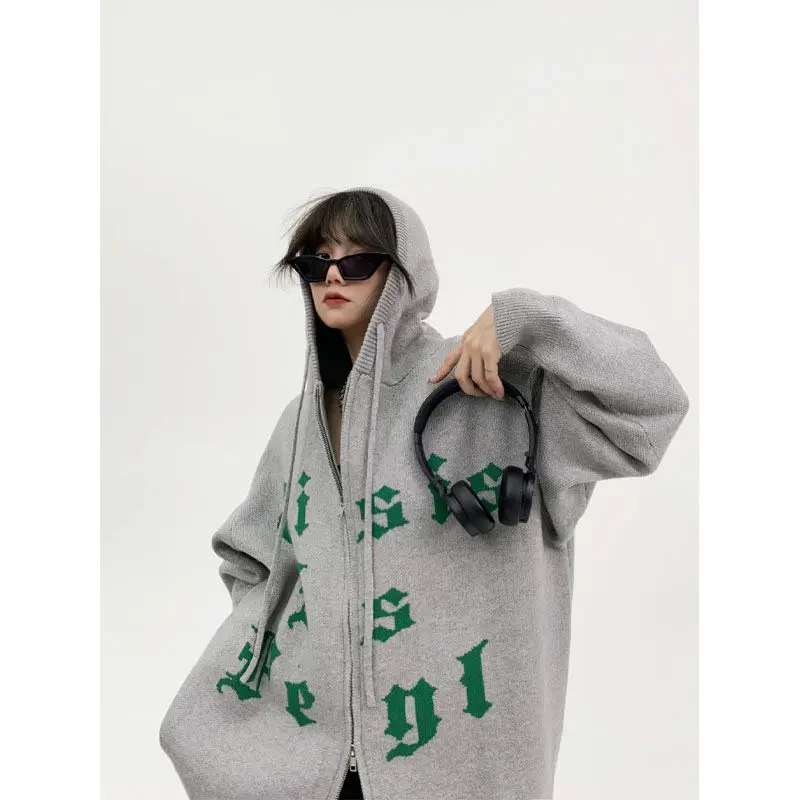 American casual knitted zipper cardigan loose design retro hooded sweater jacket for women Korean style high-end couple ins top
American casual knitted zipper cardigan loose design retro hooded sweater jacket for women Korean style high-end couple ins top