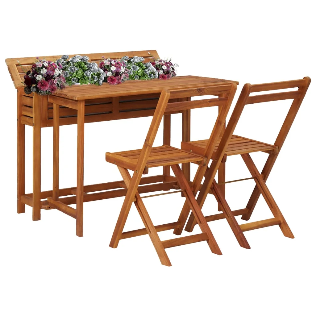 

Balcony Planter Table with 2 Bistro Chairs Solid Acacia Wood Outdoor Table and Chair Sets Outdoor Furniture Sets