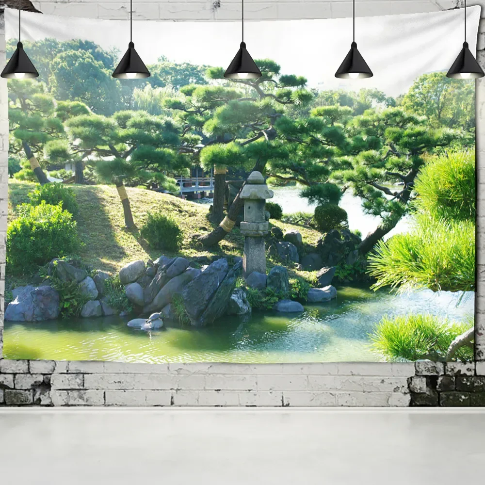 

Tapestry Pine River Cabin Landscape Tapestry Green Forest Wall Hanging Art Home Living Room Bedroom Dormitory Decor Background