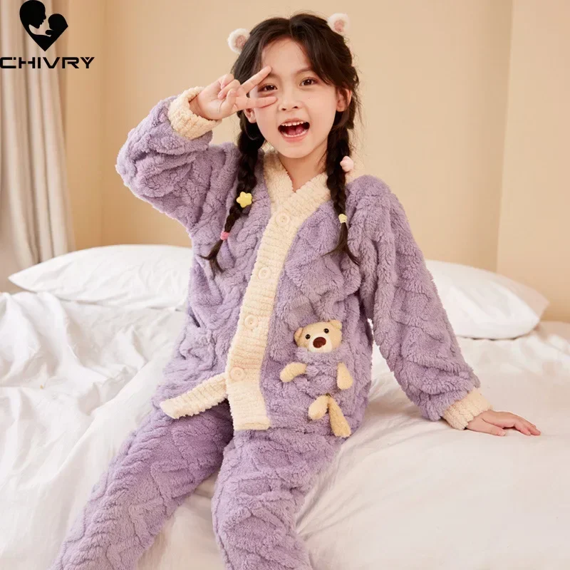 New Autumn Winter Kids Thicken Warm Flannel Pajamas Baby Boys Girls Cartoon Bear V-neck Casual Sleepwear Clothing Sets Pyjamas
New Autumn Winter Kids Thicken Warm Flannel Pajamas Baby Boys Girls Cartoon Bear V-neck Casual Sleepwear Clothing Sets Pyjamas