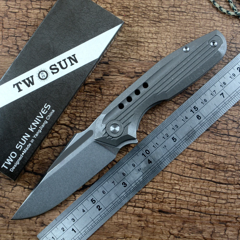 

TWOSUN D2 Stonewash Blade Ceramic Ball Bearing Washer TC4 Titanium Handle Folding Outdoor Camping Hunting Pocket Knife EDC TS194